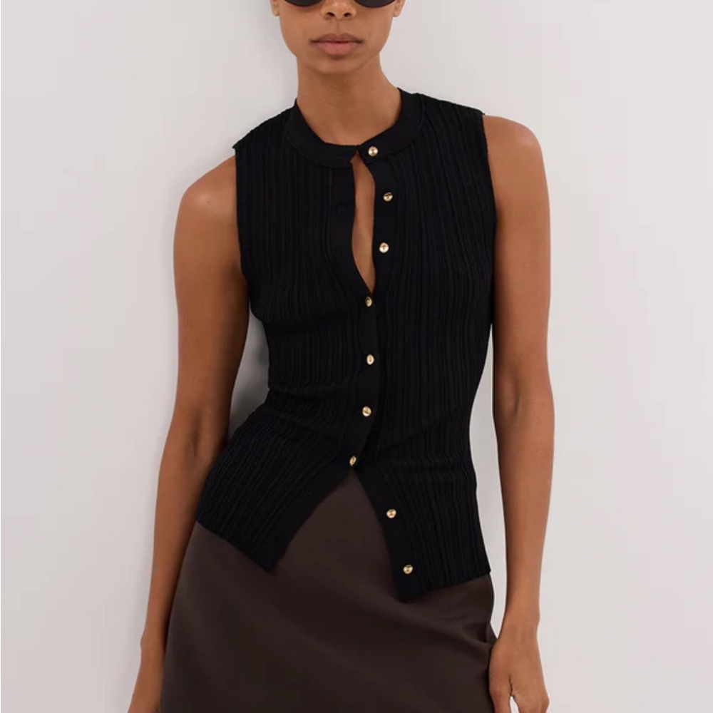 Dissh Black Ribbed Button Top